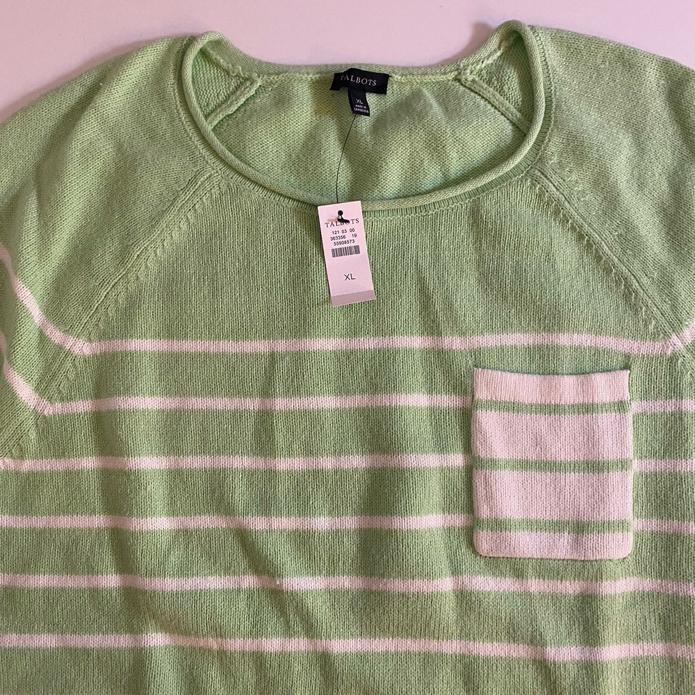 TALBOTS Womens Sweater XL Green Striped  Roll Neck Pocket Patty Lightweight NEW - Picture 8 of 12